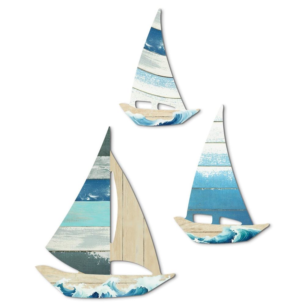 3 Pcs Vintage Sailboat Wall Art Set, Coastal Ocean Theme Decor With Rustic😜